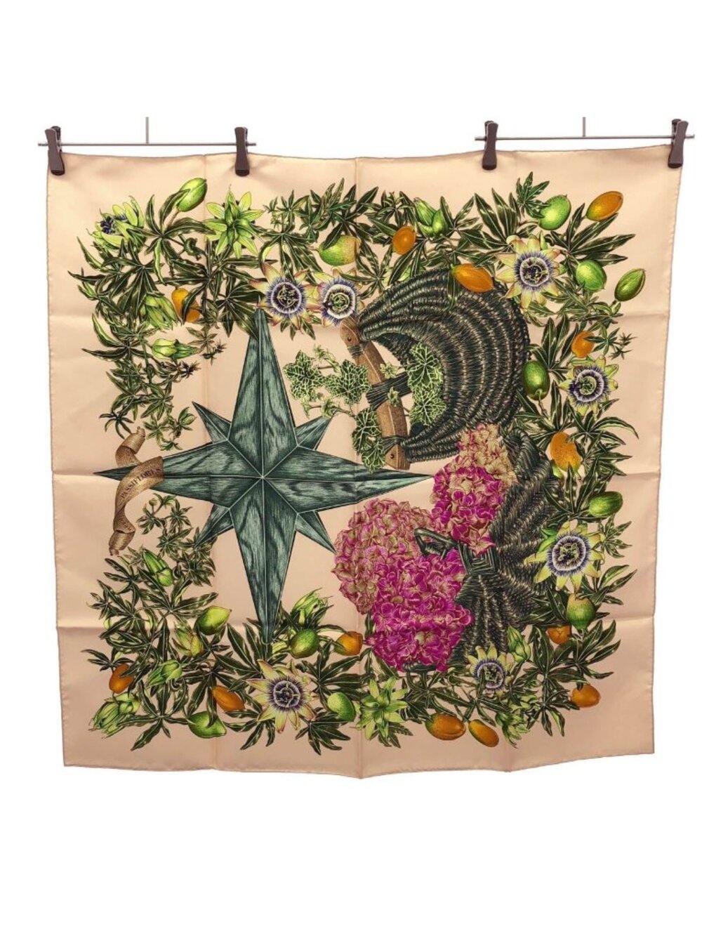 Hermes Carre 90 Passi Flores Passion Flower Scarf Pink